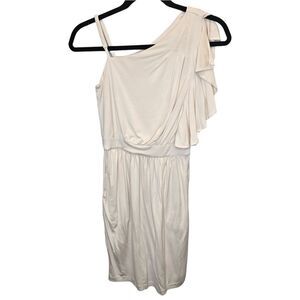 CO-OP Barneys New York Cream Asymmetrical Grecian Silk Dress with Pockets XS